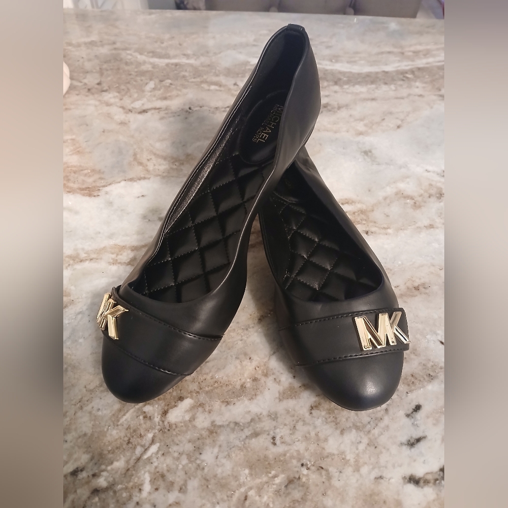 Michael Kors Black Flats with Gold Accents